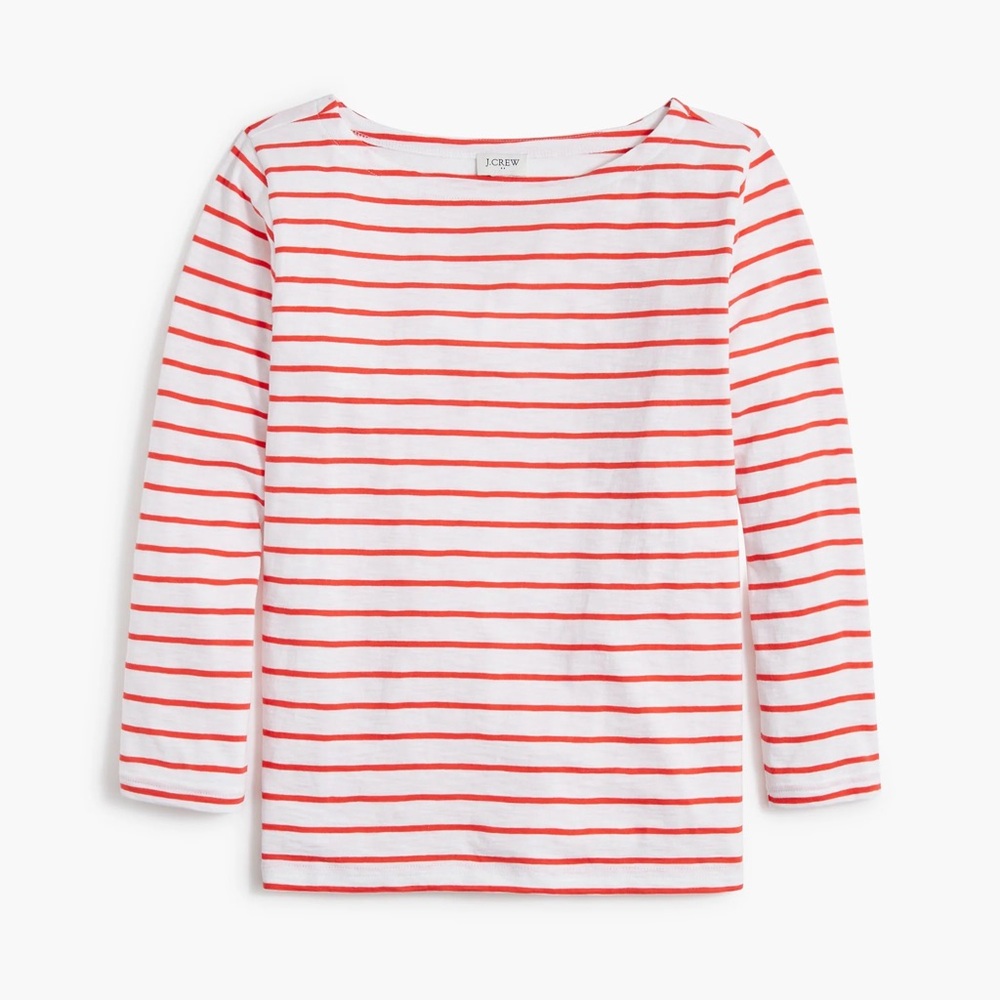 NWOT J.Crew Striped Boatneck Top in Pink Sz M small holes in bottom front